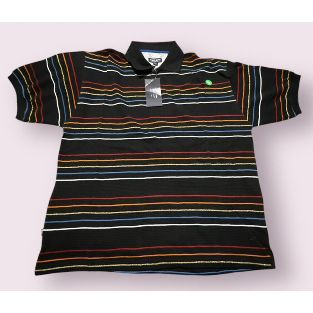 Koman Jeans‎ Shirt Mens 3XL Multicolor Striped Polo Buttons Short Sleeve Coogi